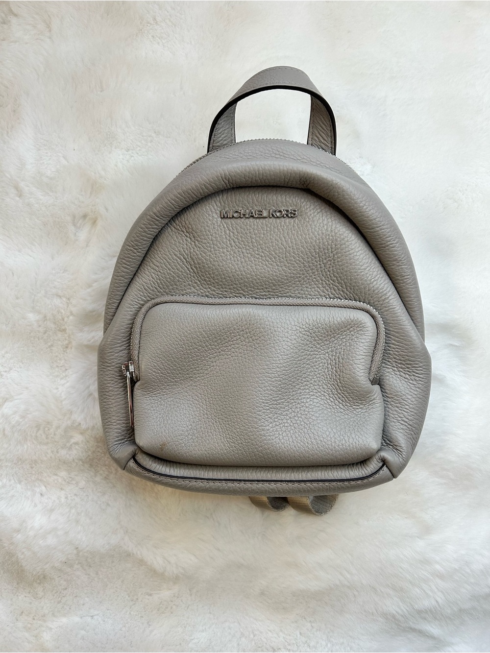 Michael Kors Pebbled Leather Mini Backpack in Gray/Champagne